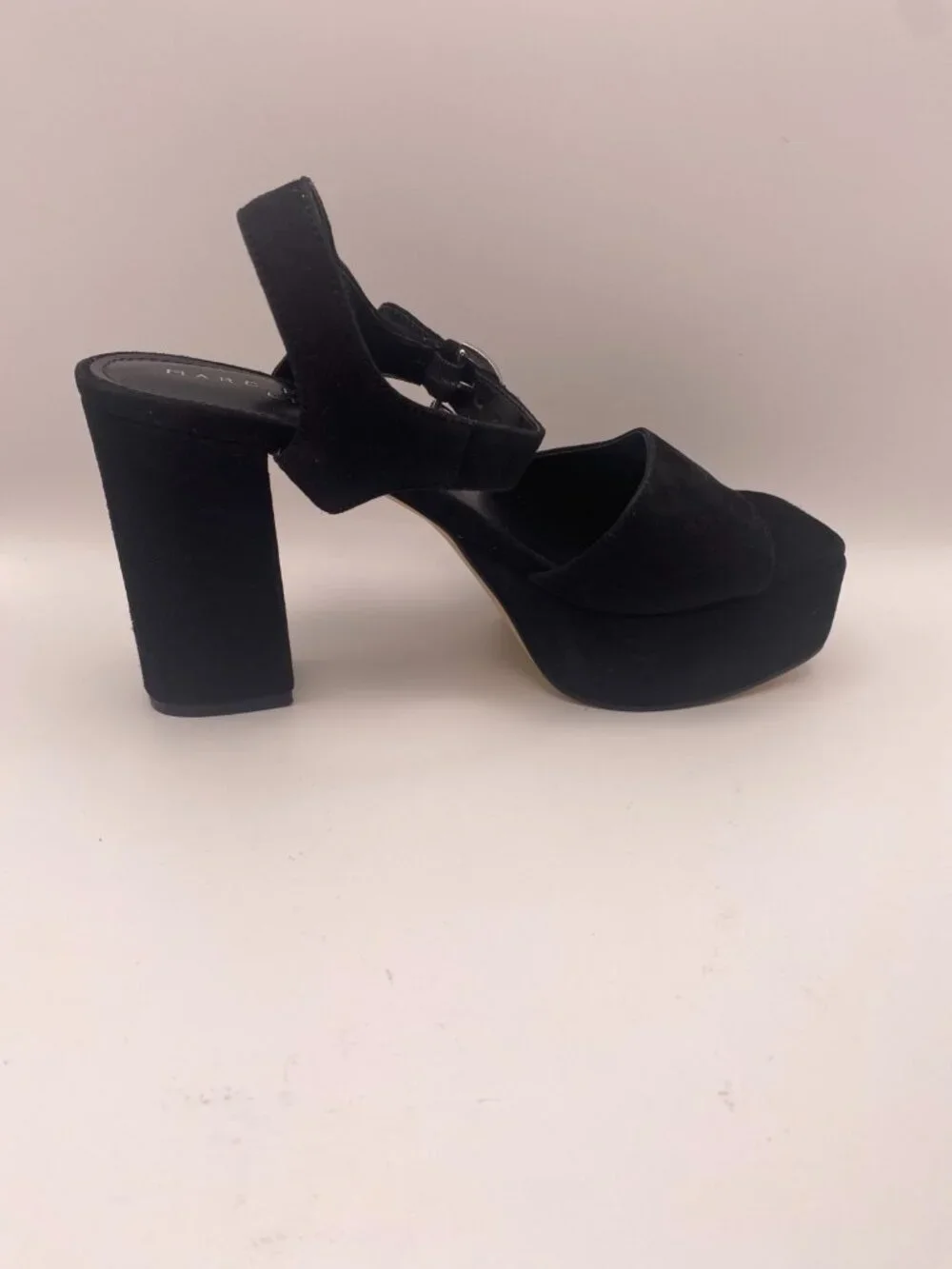 Marc Fisher LTD Women Cinthia Black Leather Platform Heel Sandal Sz 7